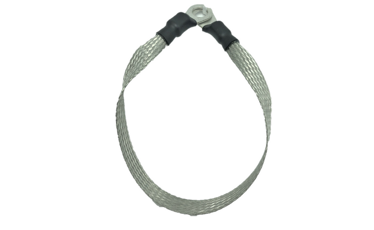 1/2" Flat Braided Tinned Cooper Ground Strap with Terminal Lugs