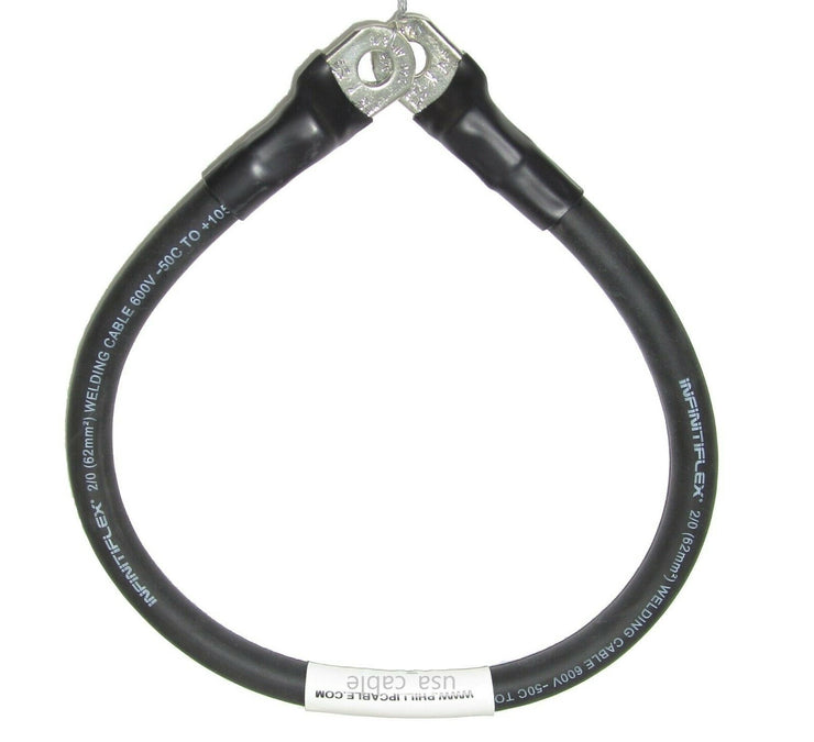 2/0 AWG Single Black Battery Cable with Terminal Lugs.